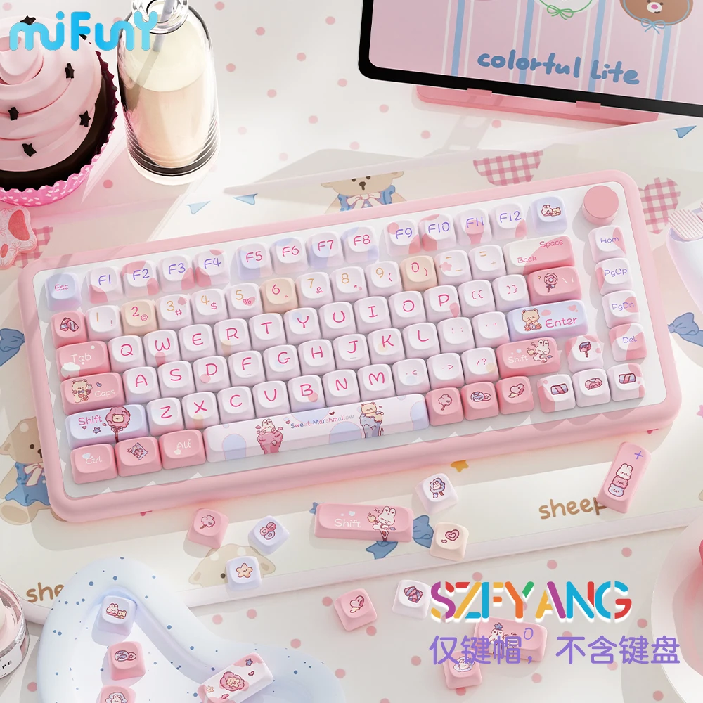 Mifuny Original Kawaii Keycap Custom Retro Anime Keycaps Fullset PBT Dry Subbed MOA Profile Ergonomic for Mechanical Keyboard