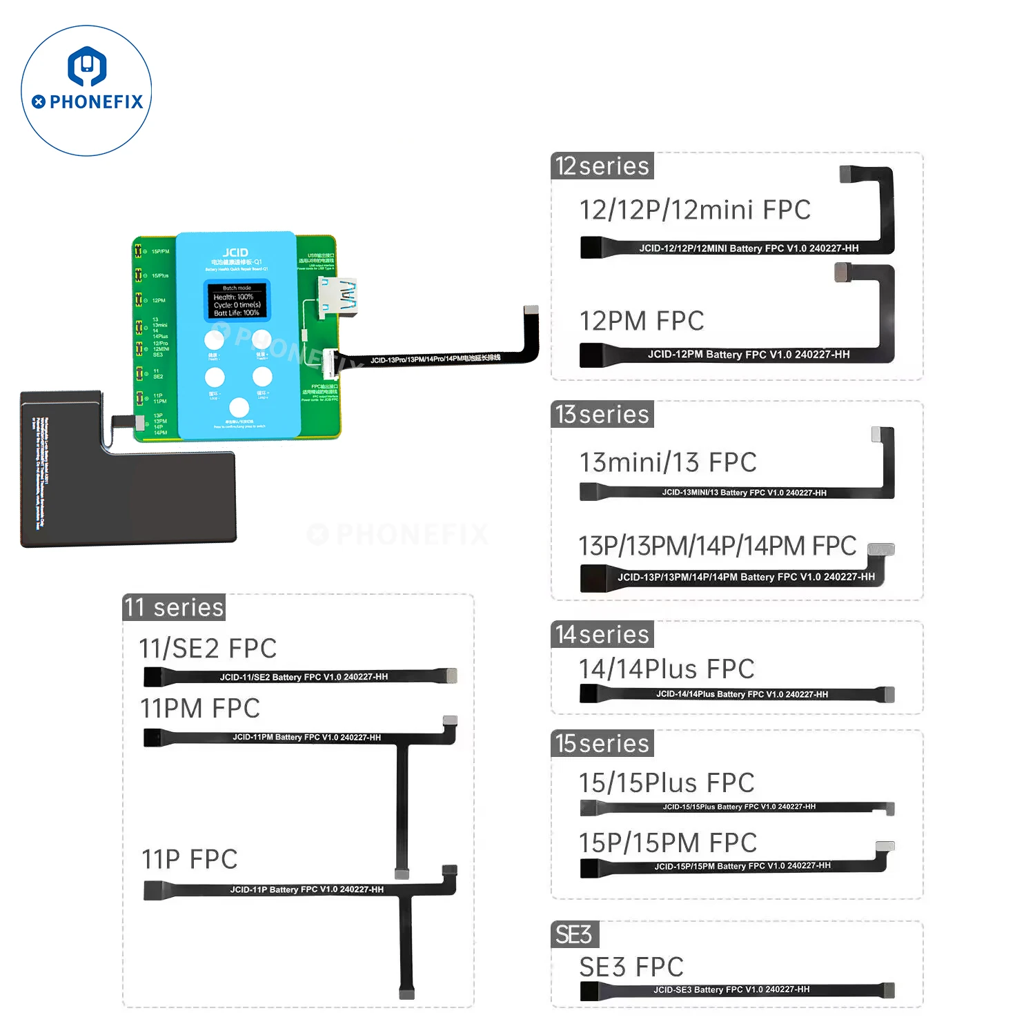 JCID JC Q1 إصلاح بطارية FPC ، يحل مشكلة النوافذ المنبثقة ، تعديل كفاءة البطارية ، iPhone 11 12 13 14 15 Pro Max Series