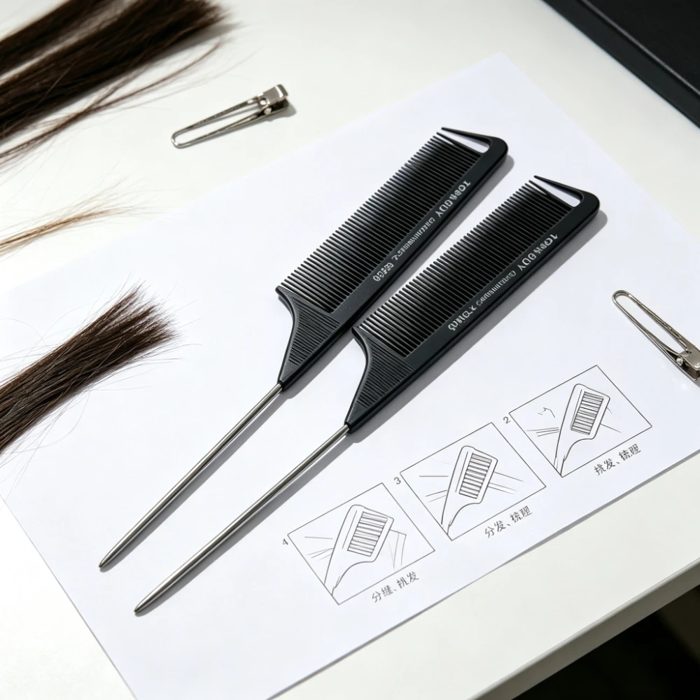 5Pcs Carbon Anti-Static Rat Tail Combs, Metal Pin Tail Comb For Hair Styling, Parting, Teasing