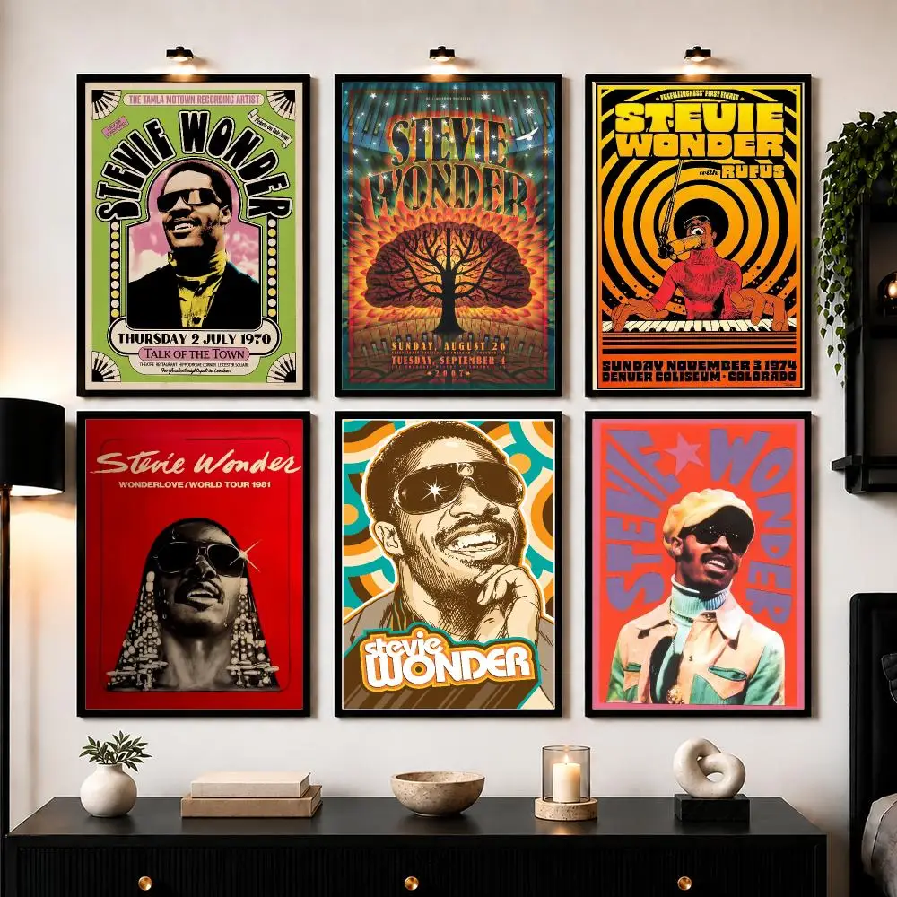 S-Stevie W-Wonder Poster Wall Art Sticker For Living Room Bedroom Bar Home Decor Mural Painting Decoration