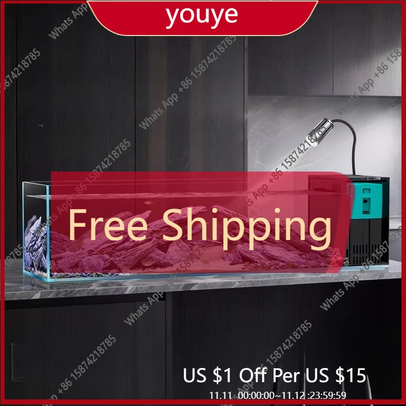 

H Xiaoxi 3.0 New Desktop Stream Tank Gold Crystal Ultra-white Glass Side Filter Integrated Landscaping Fish Tank With Light