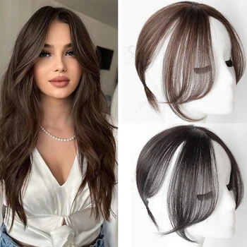 Synthetische Lange Rechte Topper Pruik Clip In Hair Extensions Natuurlijk Pluizig Hoofd Top Nep Haarstuk Met Pony Clip Zwart Bruin