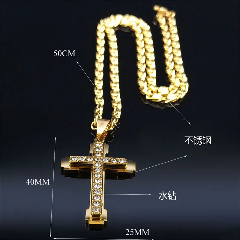 New trendy brand light luxury niche design stainless steel cross necklace with diamond studded collarbone chain for men