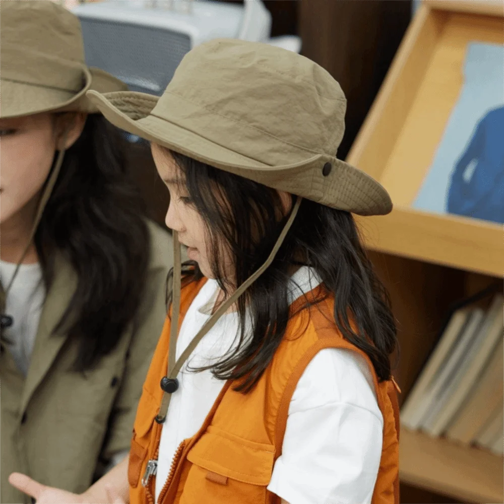 Sneldrogende kindercampinghoed Ademend verstelbaar touw Babyzonnehoed Huidvriendelijke winddichte kinderen Vissershoeden Reizen