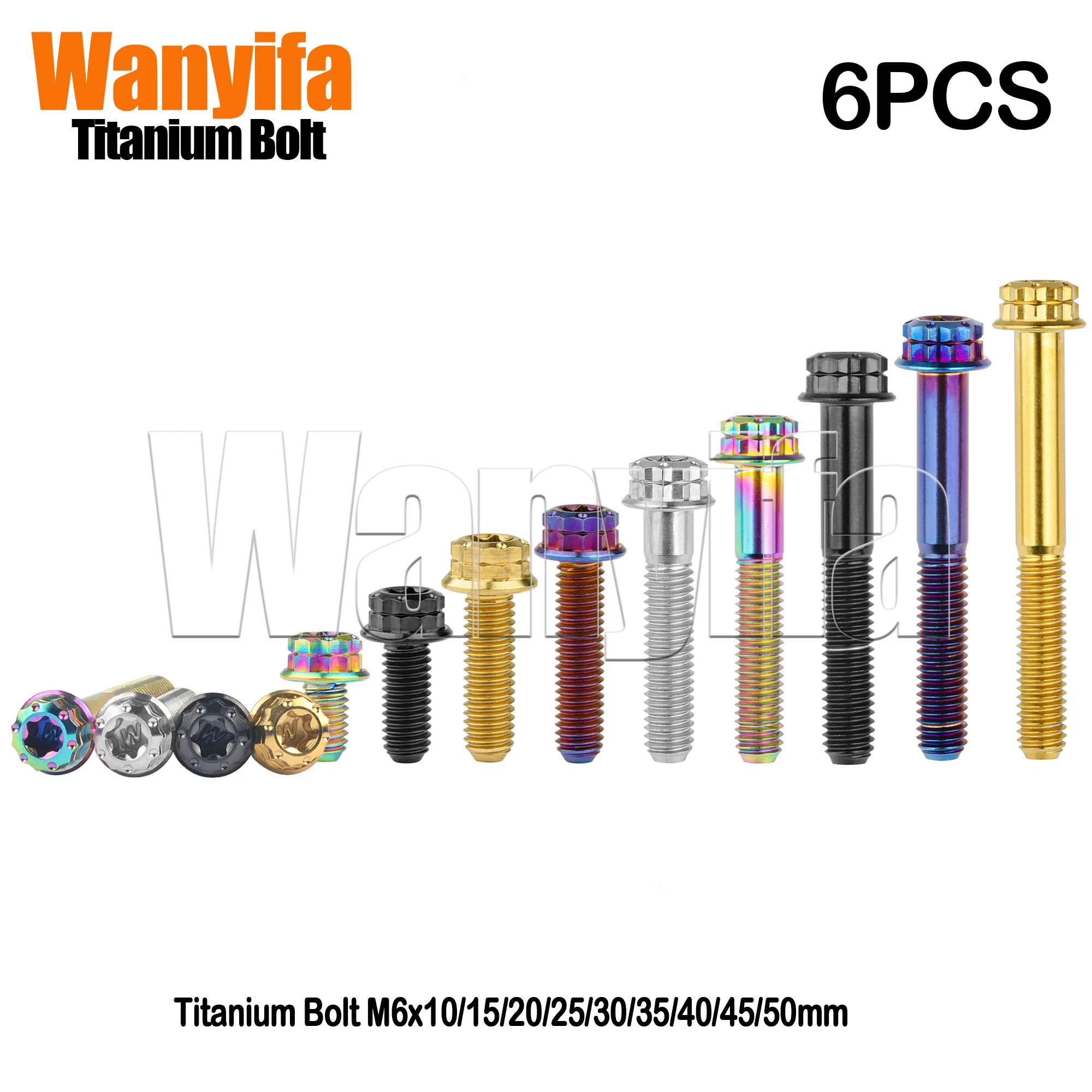 Wanyifa 6PCS Titanium Bolt M6x10/15/20/25/30/35/40/45/50mm Flange Head Torx Screw for Bicycle Modification Disc Brake Fastener