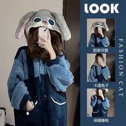 Disney Zootopia Judy Kawaii Coral Velvet Home Clothes Women Cute Cartoon Anime Plush Pajama Robes Girls Winter Long Sleeve Tops