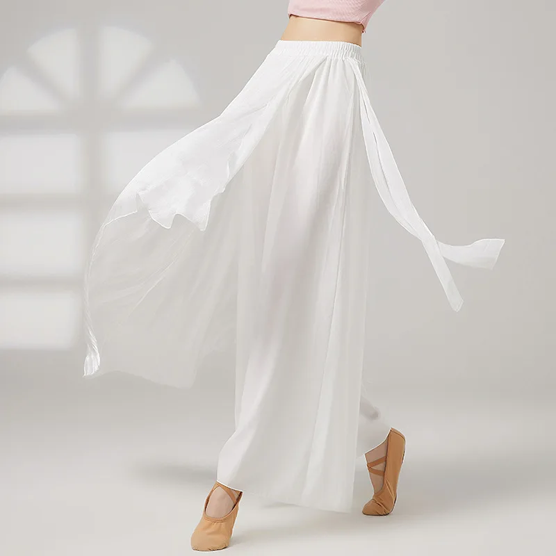 Classical Dance Skirt Pant Female Loose Wide Leg Trousers Shiny Chiffon Flowing Casual Performance Costumes Practice Dancewear