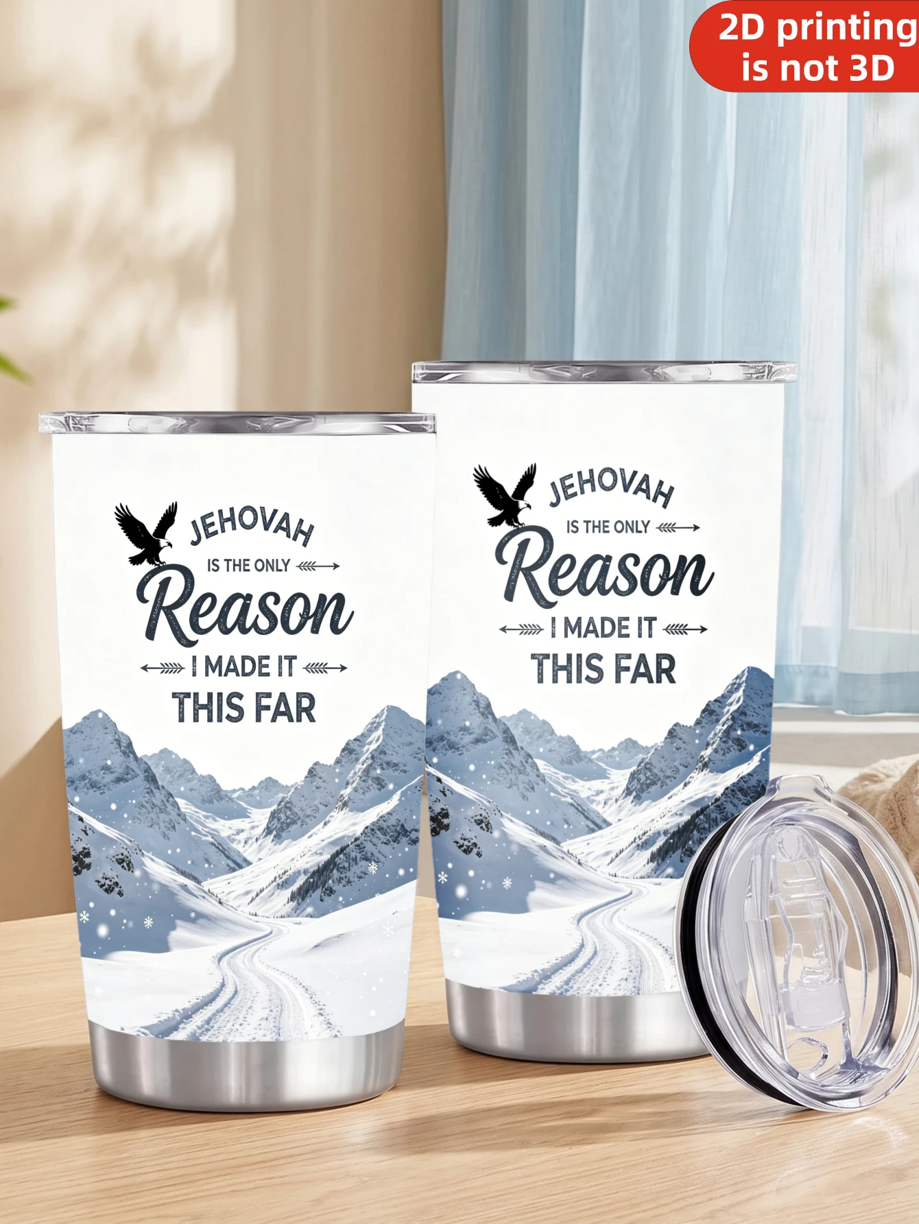 20oz Jehovah Is The Only Reason Printed Stainless Steel Tumbler with Lid and Straw, Christian Faith Snow Mountain Eagle Vacuum Insulated Travel Coffee Mug
