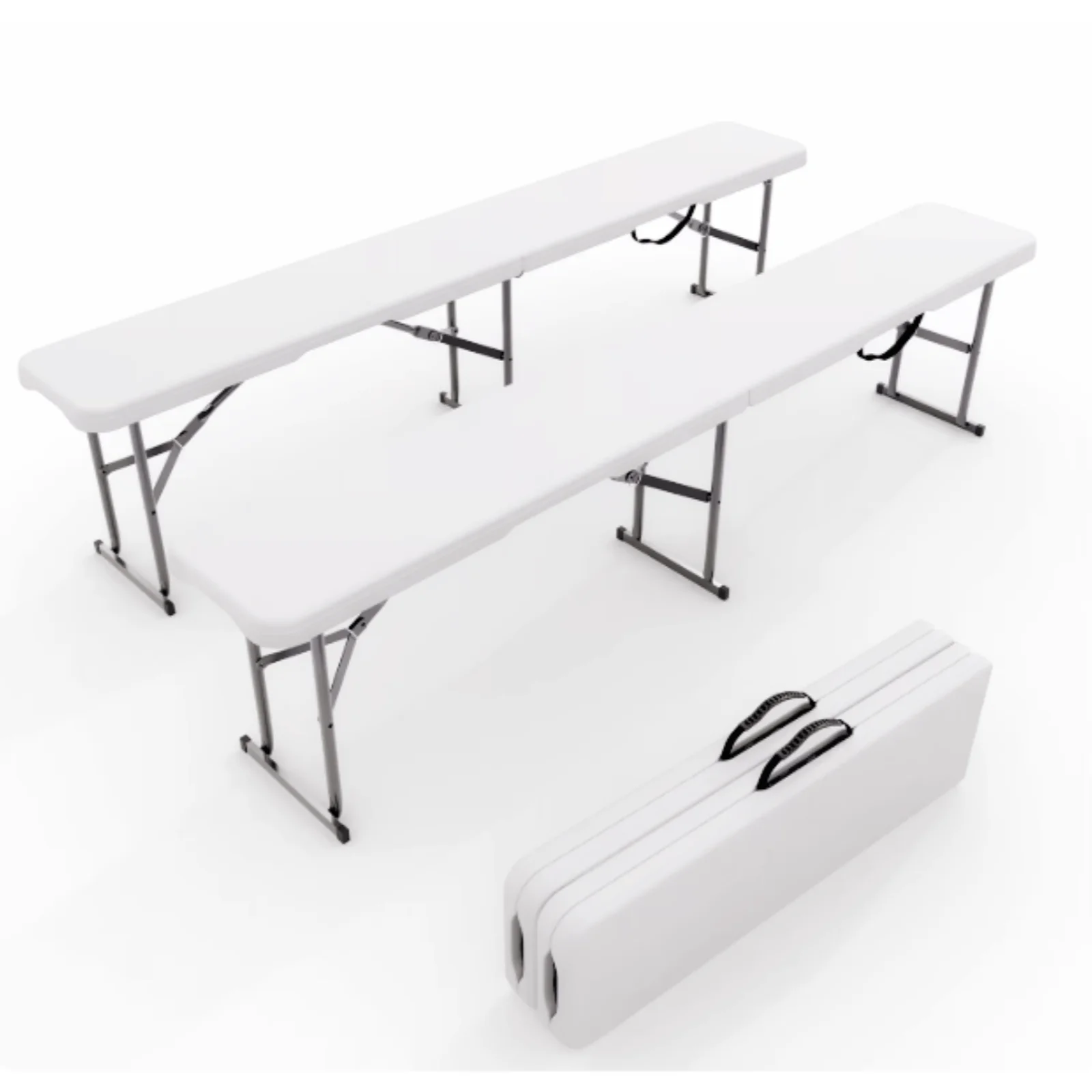 6FT Folding Bench 4 Pack, Plastic Bench With Carry Handle, Waterproof & Durable, For Indoor/Outdoor Activities, Picnic, Soccer, Camping, Dining, Black/White