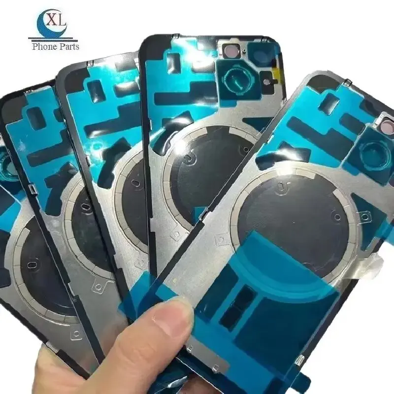 10Pcs Back Glass Housing With Small Metal Plate Frame Magnetic Rear Cover With Metal Plate Assembly For iPhone 14 15 Plus