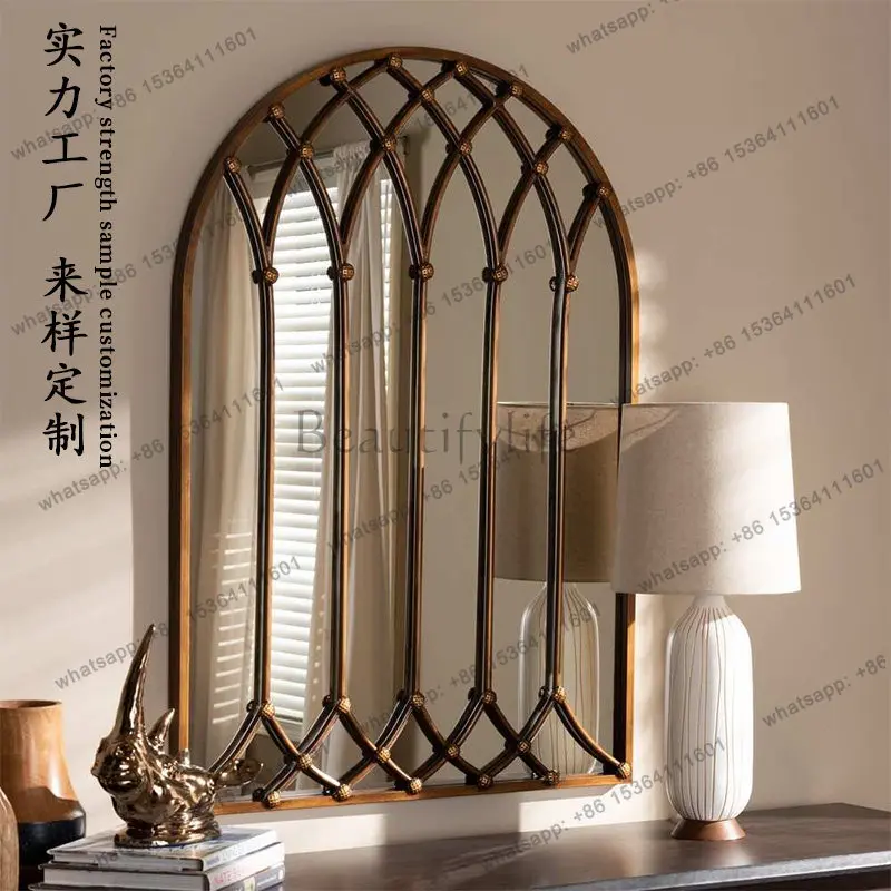 YJ American retro iron makeup mirror, European style living room, bedroom entrance decoration mirror