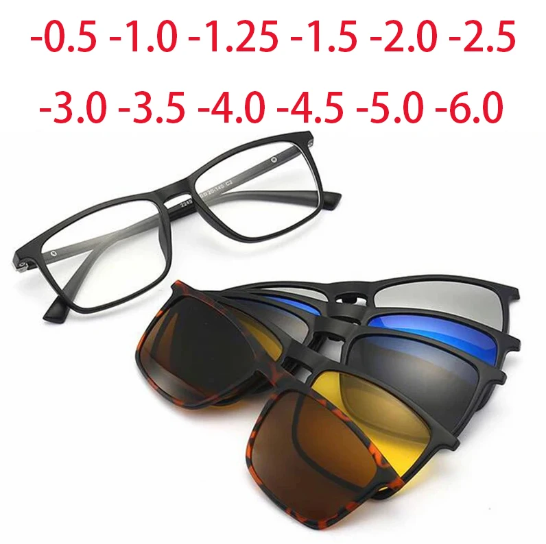 2249 Big Square TR90 Frame Thin Legs Magnet Clip Myopia Glasses 0 -0.5 -1.0 -2.0 -3.0 -4.0 -5.0 To -6.0