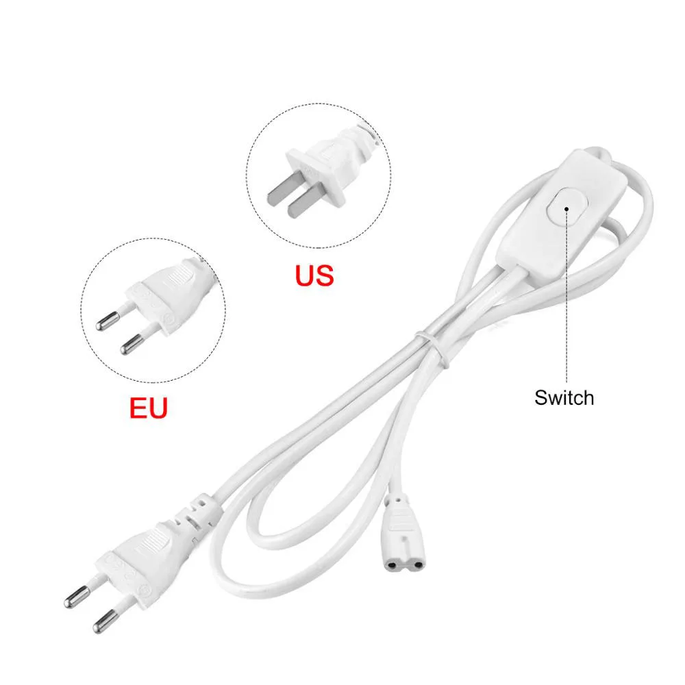 2pin 3pin hole ON/OFF Switch Cable T5 light Tube Power supply Charging Connection extension Wire Connector cord EU US Plug