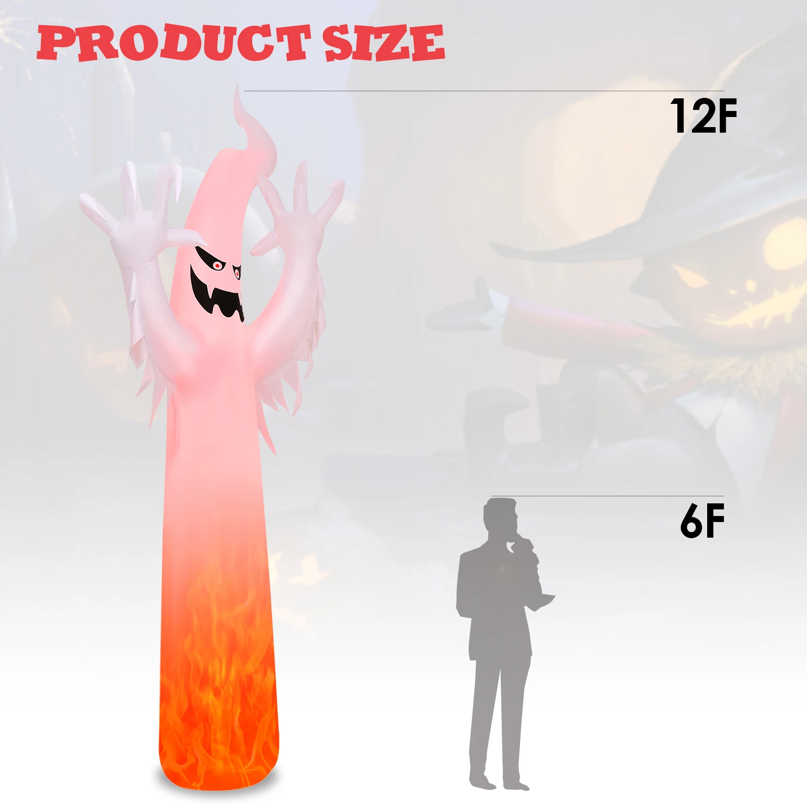 

12 Ft Halloween Inflatable Ghost Yard Decoration w/ Built-in LED Lights