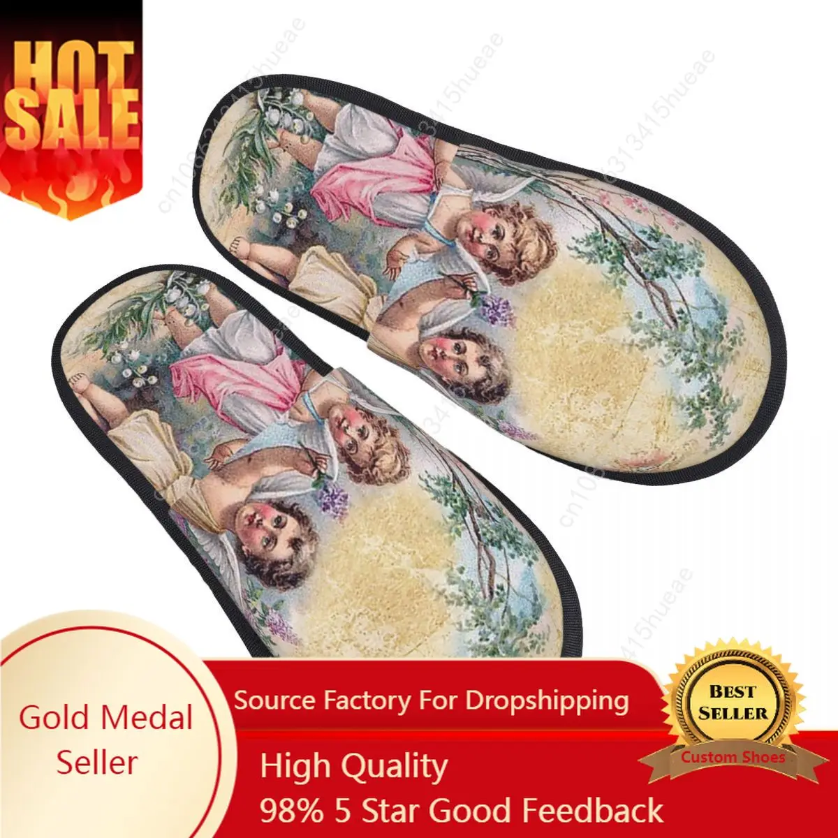 

Custom Victorian Angel Soft Memory Foam House Slippers Women Vintage Angel Cozy Warm Anti-skid Sole Slipper