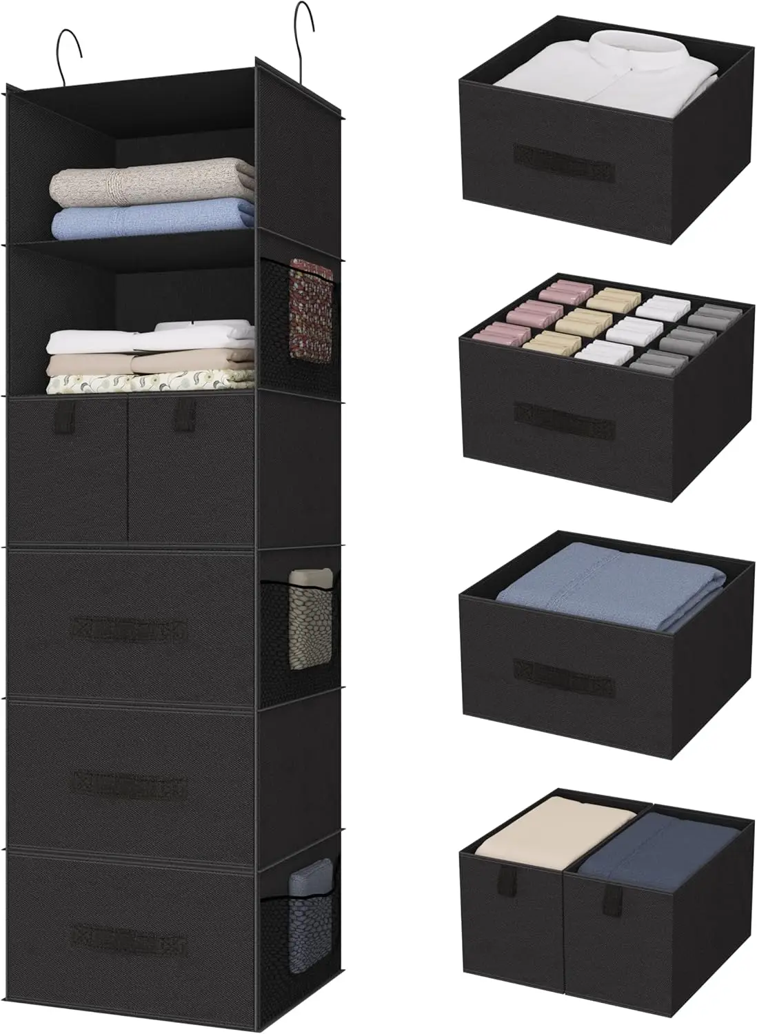 

6-Shelf Foldable Closet Organizer with 5 Drawers, Non-Woven Fabric, Black – Wardrobe & RV Storage