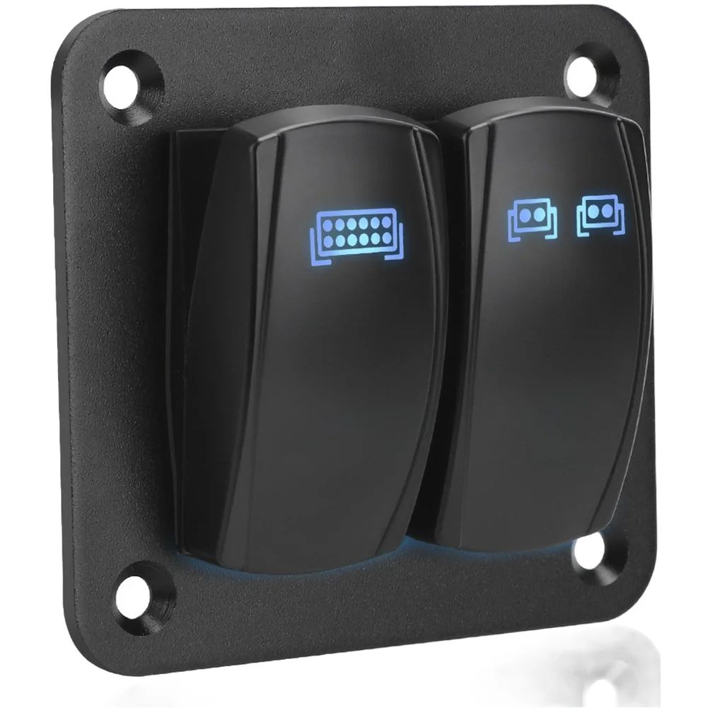 Pre Wired 2 Gang Rocker Switch Single Pole Single Throw 12V 20A ABS Material Quick Installation Switch Panel Switch