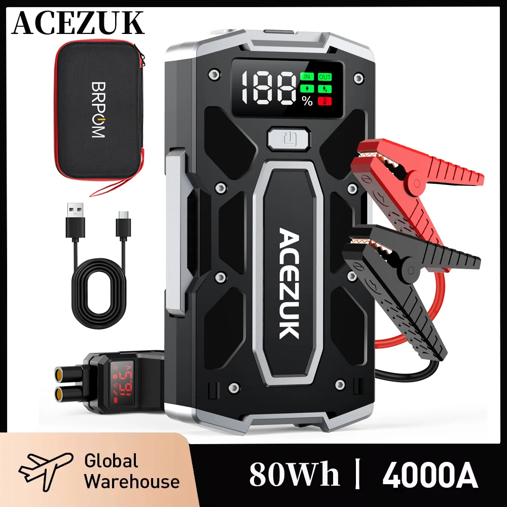 4000A 자동차 점프 스타터 보조베터리 12V 21800mAh 시작 장치 10L 8.0L 용 비상 자동차 배터리 충전기 부스터 버스터