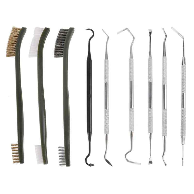 Gun cleaning kit with 3 brass steel nylon brush + 6 stainless nylon pick, 9 pcs/set