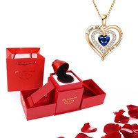 Zircon Love Heart Necklace With Rose Flower Gift Box For Women Birthday Romantic Mother Wife 2025 New Fashion Luxury Jewelry