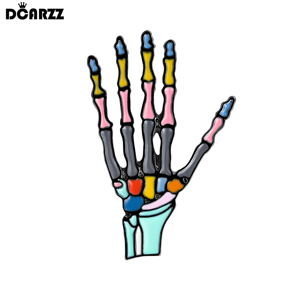 DCARZZ Metacarpal Brooch Medical Colorful Enamel Orthopedics Hand Skeleton Bone Pin for Doctor Nurse Backpack Lapel Badge