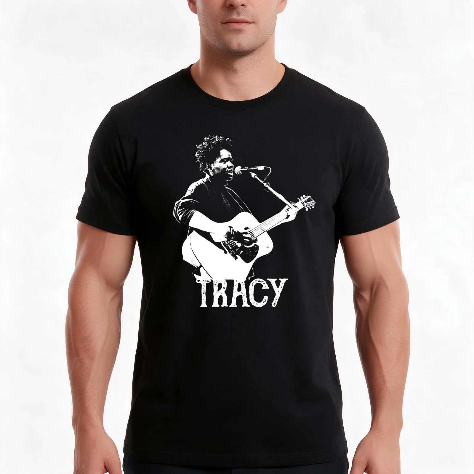Tracy - White Stencil T-Shirt, Summer Casual Cotton Tee, Oversized Streetwear Tops, Vintage Graphic Print, Unisex Men Women