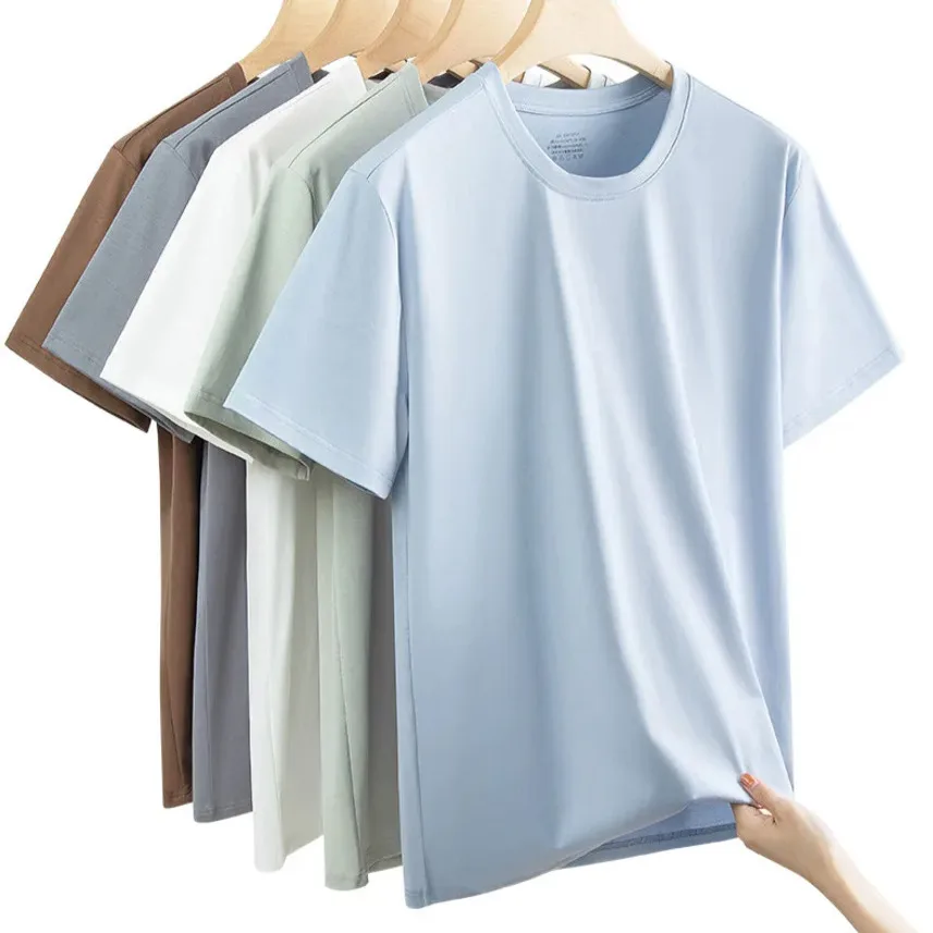

Hi-tech High Quality Mercerized Cotton Tshirt Men Summer Oversized T-shirt Cool Top Antibacterial Round Neck Short Sleeve Tees