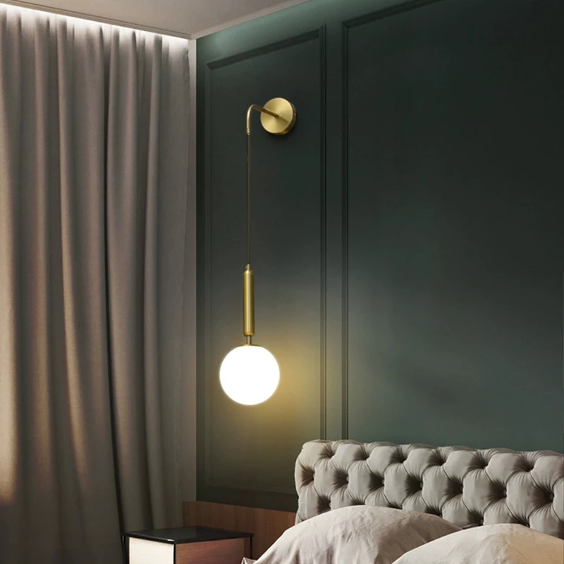 Modern Glass ball Wall Lamps Nordic Living Room Bedroom Bedside Reading Lamp Brass/Black sconce lamp luminaire