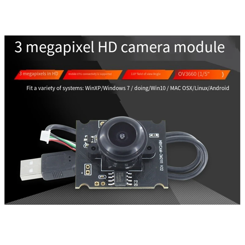 OV3660 Camera Module 3 Million Pixels USB Free Driver 64 Degree Wide-Angle Lens Support OTG For ATM Easy To Use