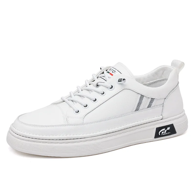 

2025 Новые дизайнерские кожаные кроссовки для мужчин, однотонные модные повседневные туфли для доски, мужские весенне-осенние черные, белые туфли