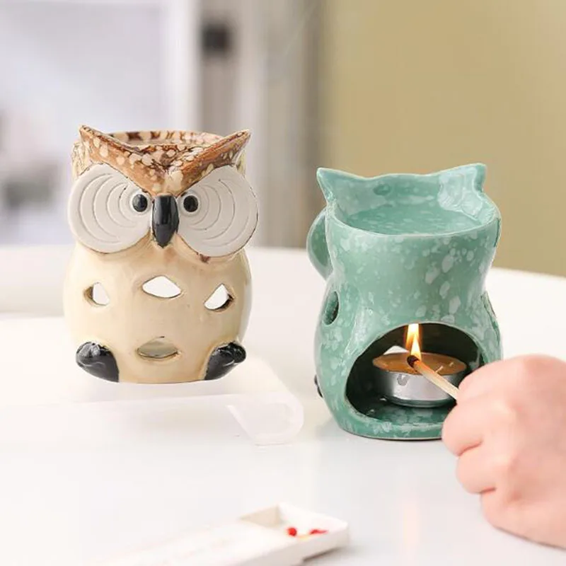 Cartoon Creative Ceramic Hollow Owl Aromatherpay Burner Essential Oil Furnance Candle Holder SPA Smell Fragrance Item Home Decor
