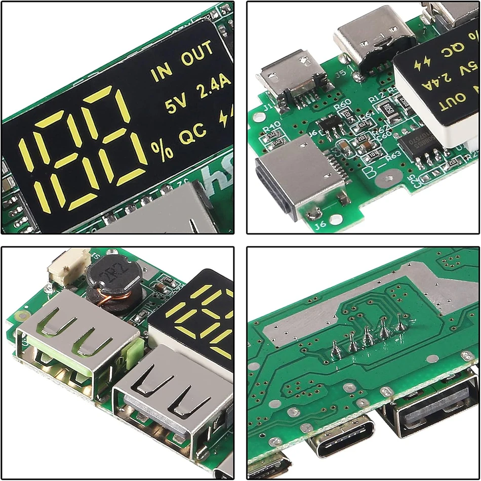 Lithium Battery Charger Board LED Dual USB 5V 2.4A Micro/Type-C USB Mobile Power Bank 18650 Charging Module