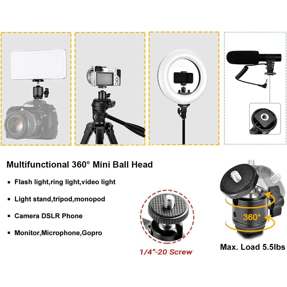 ERIKOLE Super Clamp with 360° Mini Ball Head Quick Release Clamp Bracket Tripod Mount 1/4 Screw Clip for DSLR Camera Gopro