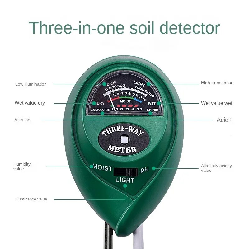 Moisture Sensor Meter Plants Acidity Humidity PH Monitor Detector 3 in 1 PH Soil Meter Sunlight PH Tester Garden Flowers Soil