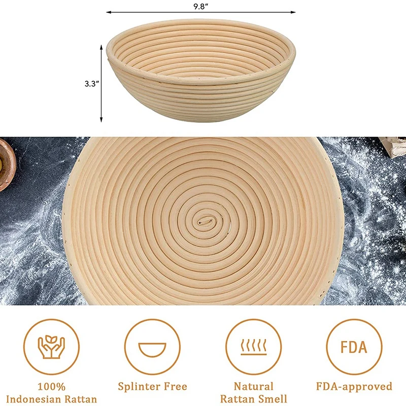 Proofing Basket Set Of 2-10Inch Round Bread Basket & Banneton Liner For Sourdough Bread