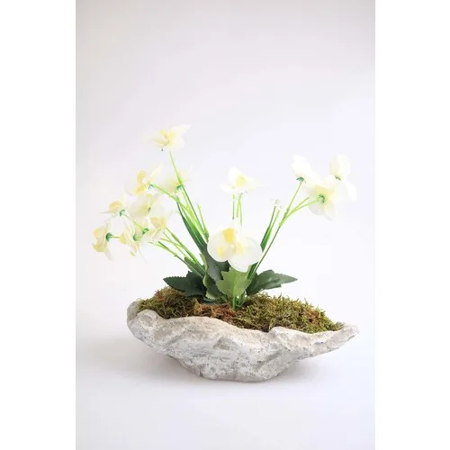 Kibrithane Flower Artificial Flower Concrete Flower Pot Mini White Fabric Orchid KC00200790