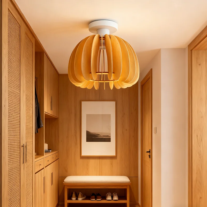 LED الخشب مصباح السقف اليقطين محبوك النمط الياباني فلوش جبل ضوء لغرفة المعيشة الممر الشرفة إضاءة المنزل