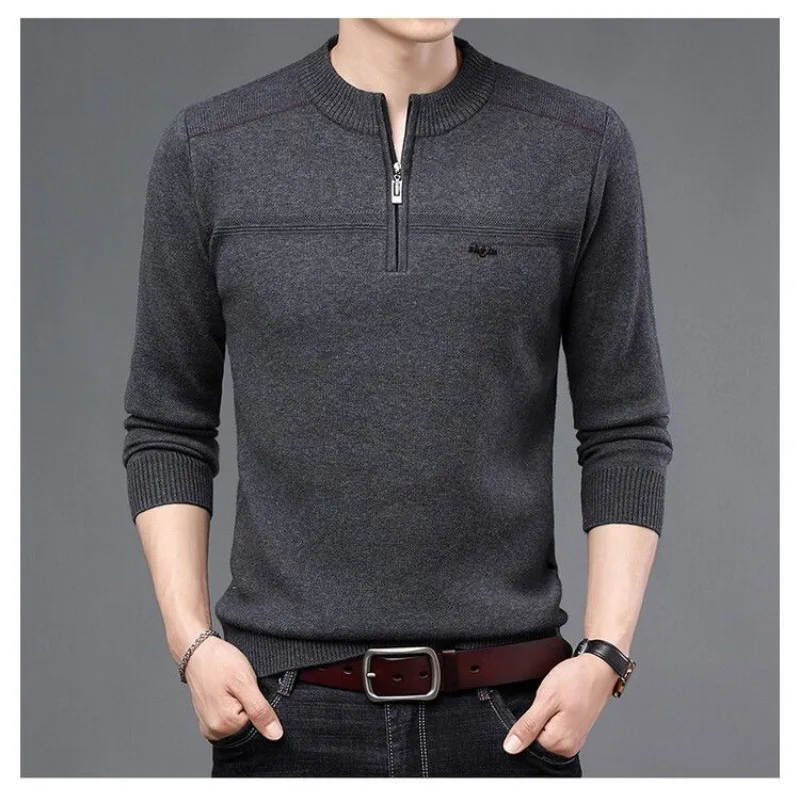

Осенне-зимний мужской свитер с полуводолазкой на молнии, однотонный пуловер с круглым вырезом и длинными рукавами, топ