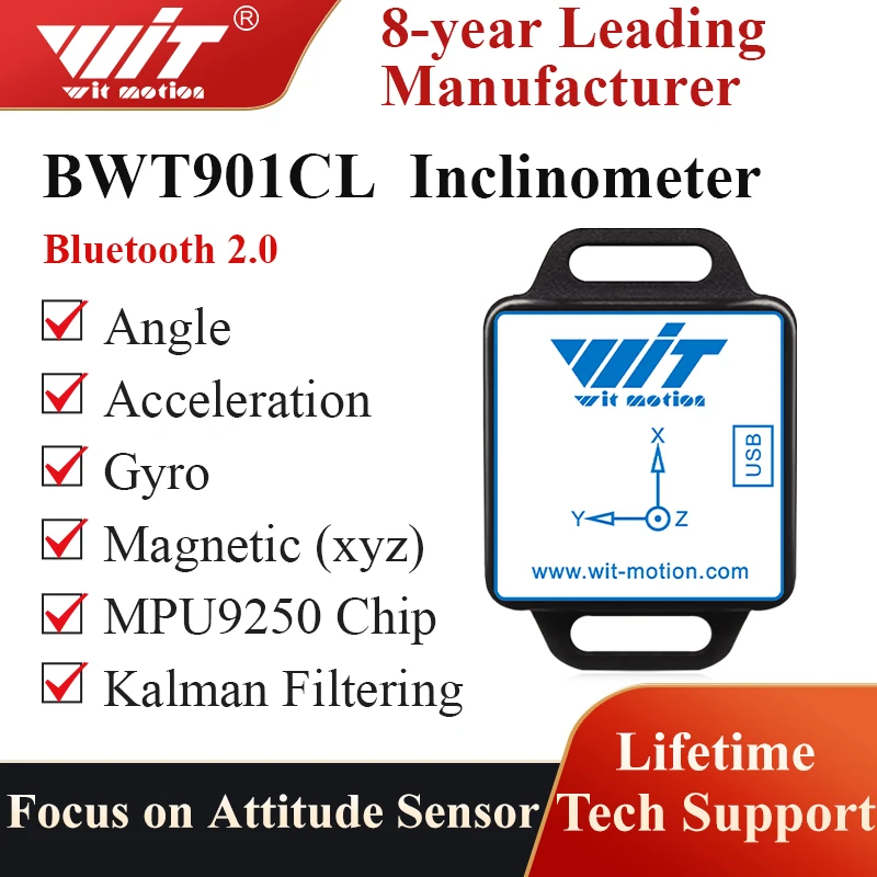 Bluetooth Accelerometer BWT901CL 200Hz MPU9250 AHRS 9-Axis Gyroscope+Angle(XY 0.05° Accuracy)+Magnetometer with Kalman Filter