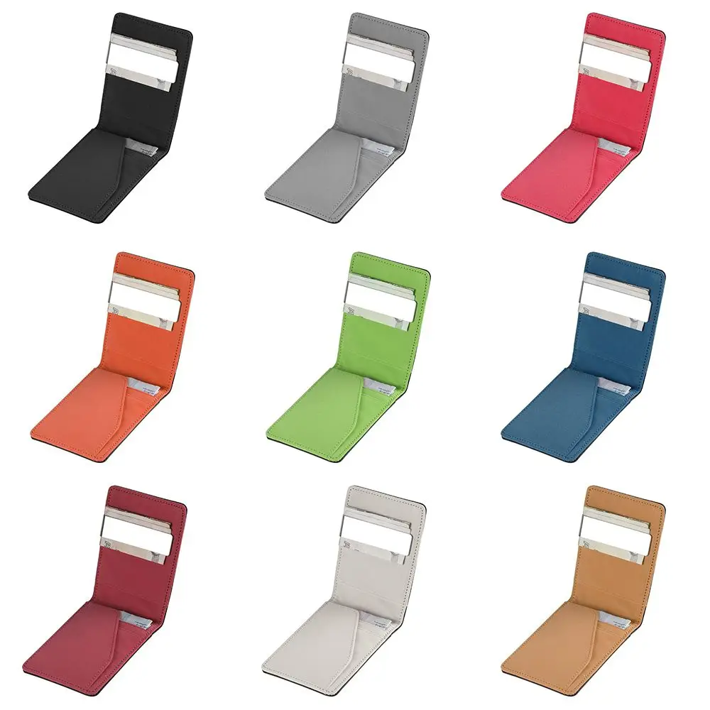 Portable Leather Men Purse ID Credit Card Holder Slim Wallets Stainless Steel Money Clip