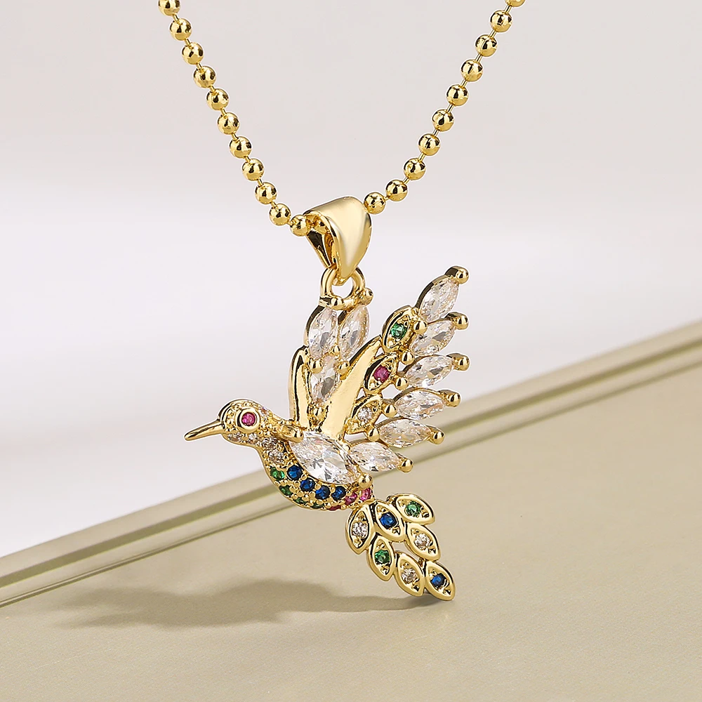 Mafisar New Arrival Gold Color Full Zircon Delicate Jewelry Lovely Bird Pendant Necklaces For Women Party Trendy Gift Wholesale