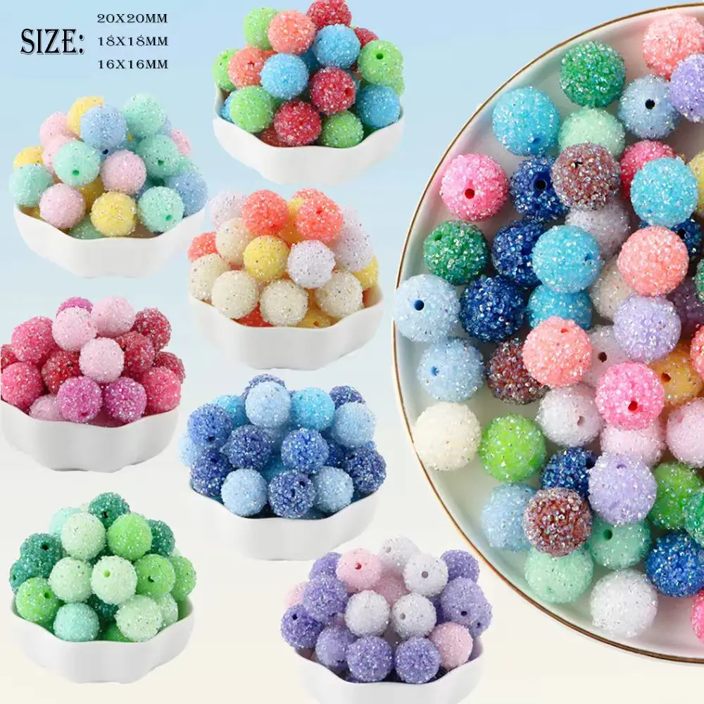 20Pcs Resin Ball Round Acrylic Beads Sugar Sand Pasting Process Fashion For Jewelry Making DIY Handmade Bracelets Accessories