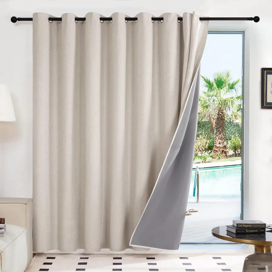 

100 Blackout Patio Door Curtains,Flaxen,100W x84L Inch,1 Panel