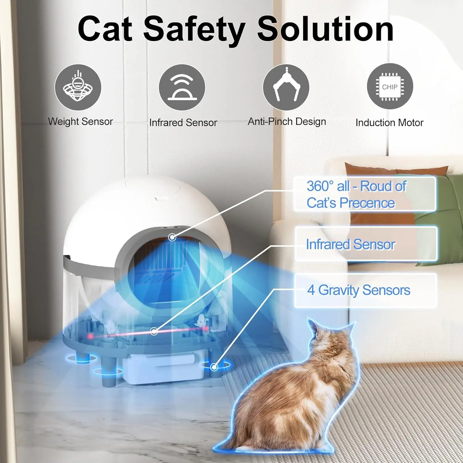 Petwant Smart Self Cleaning Cat Liitter Box Tuya App Control Quiet Enclosed Extra Large Auto Cat Toilet for Multiple Cats