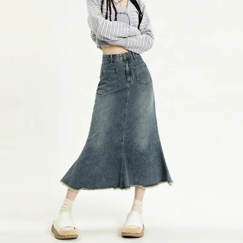 

Blue Denim Skirt Women's Slim Wrap Hip Skirt 2023 Spring Summer Fashion Style High Waist Versatile Jeans Fishtail Skirt p942