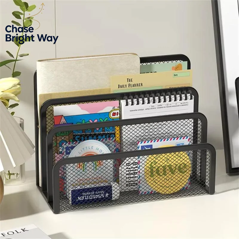 Papers Trays Notebook Stand Rack Desk 3-layer Black Metal Iron Mesh Holder Magazine Document File Book Rack Organizer Office