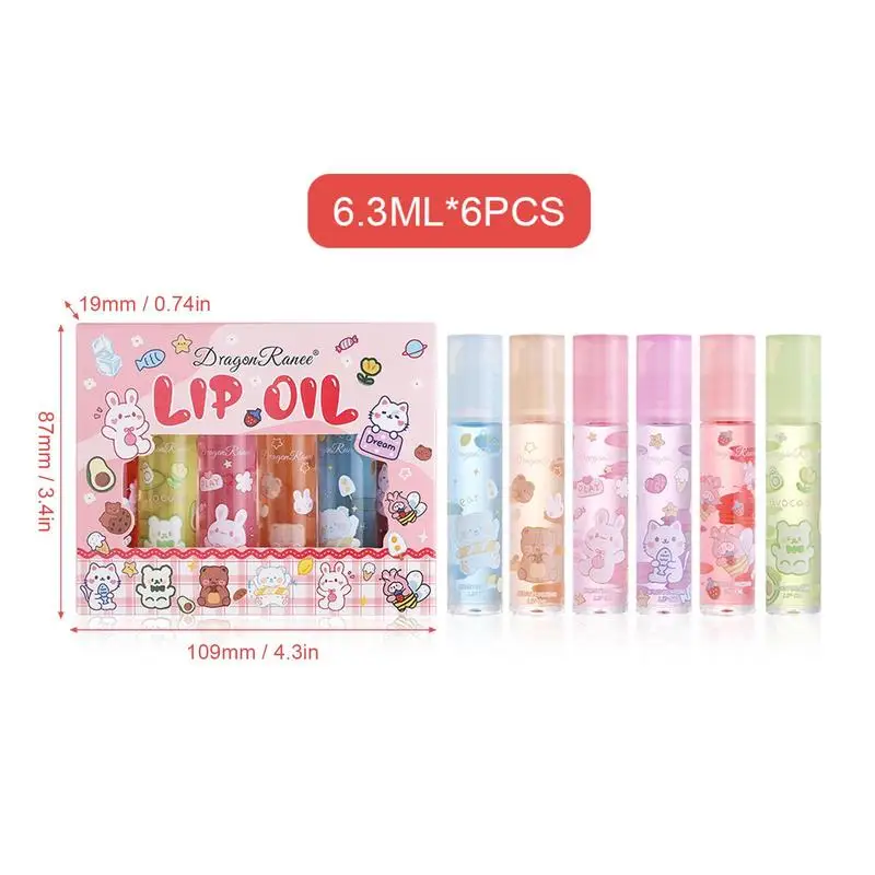 Lip Oil Set Crystal Jelly Moisturizing Flower Lip Gloss 6pcs Non-Stick Long Lasting Lip Kit Liquid For Children Ladies Girls