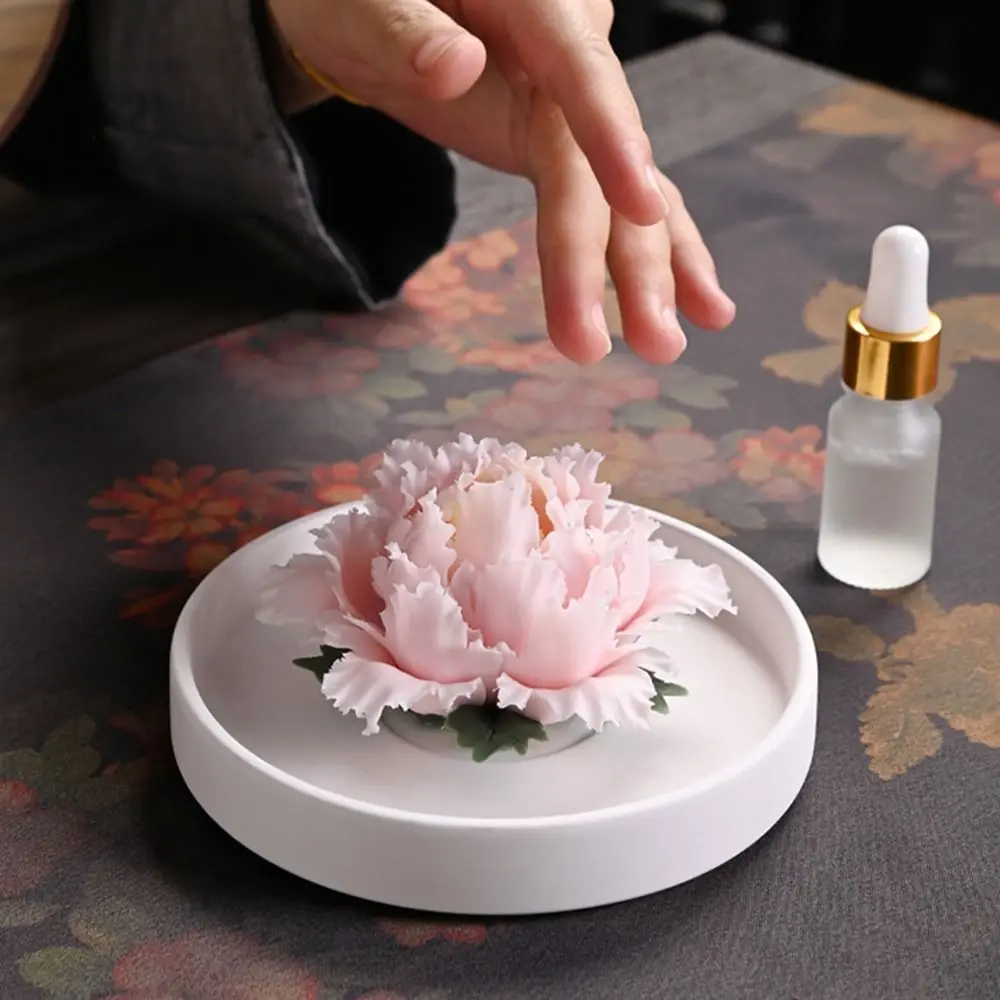 

Handmade Ceramic Aromatherapy Diffuser Portable Dust-proof Lid Peony Flower Miniature Figurine Perfume Diffuser Stone