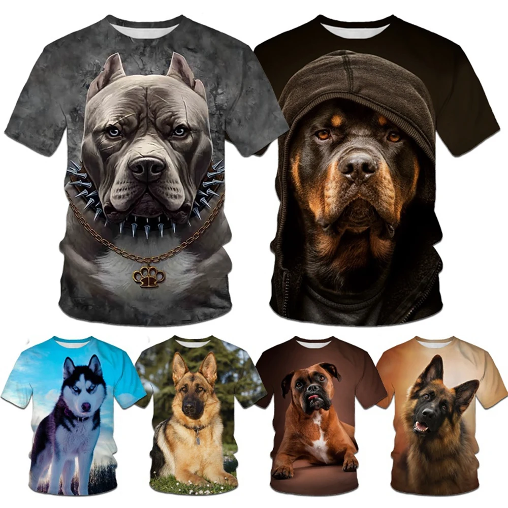 Summer Fashion Trend Novel Cute Dog 3D Printed Dog Pattern Trend Casual Comfortable Short-Sleeved Top
