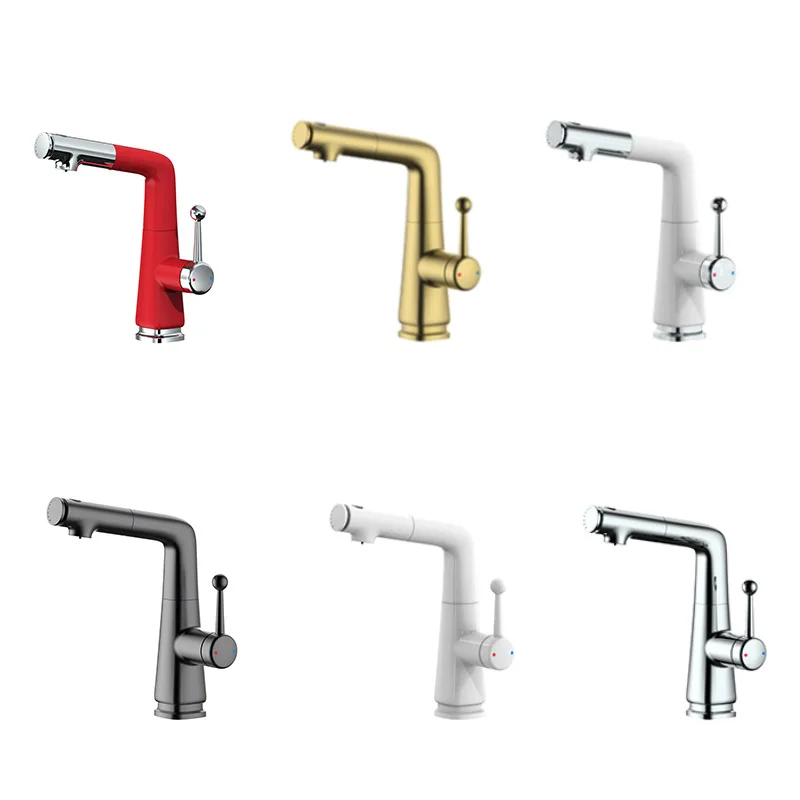 

Brass washbasin pull faucet, toilet bathroom cabinet, hot and cold, faucet